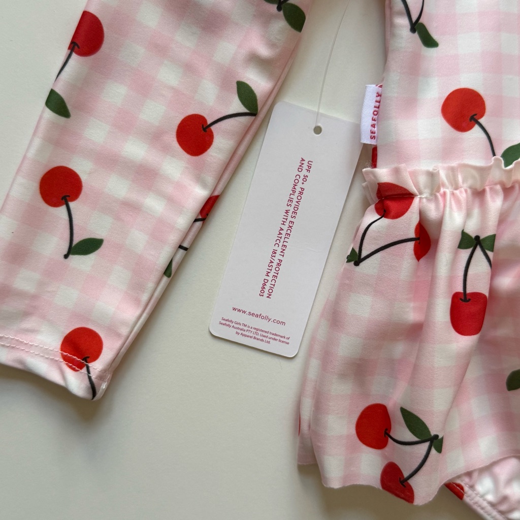 Seafolly Girls Long-Sleeve Flounce Cherry Gingham Paddlesuit & Sunglass Set- 24m — image 6 of 8